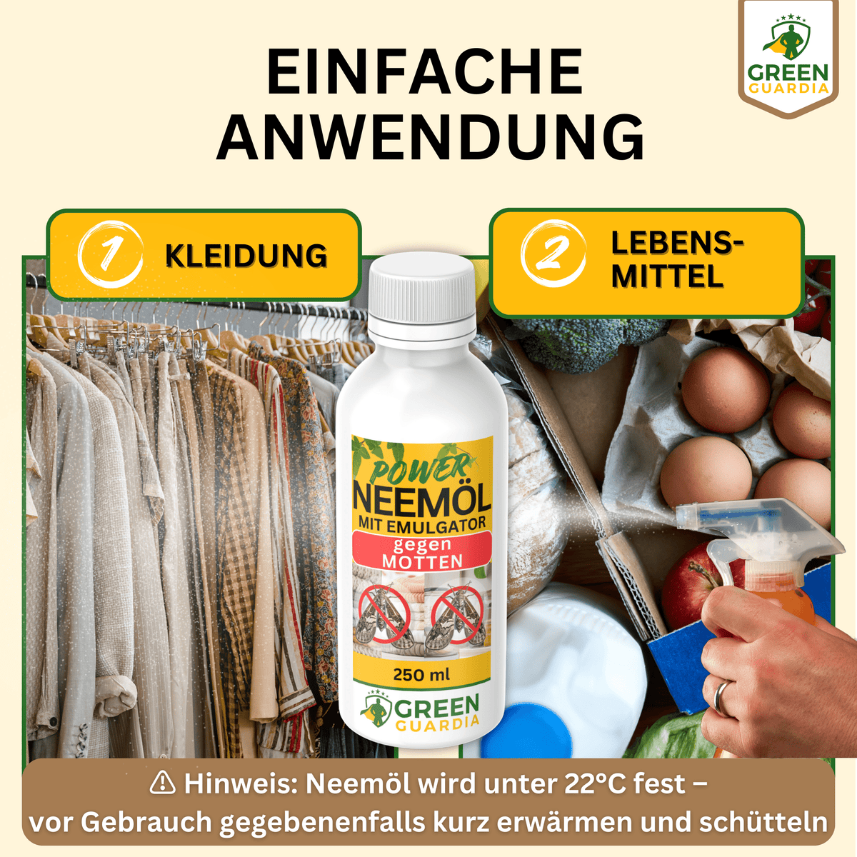 Power Neemöl gegen Lebens - & Kleidermotten - Green Guardia - Ihr Experte für Schädlinge und Pflanzen