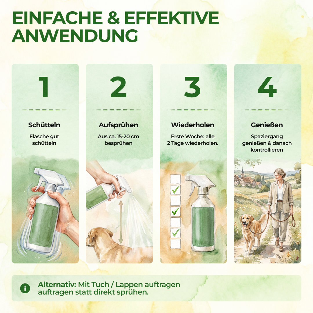 Flåtafvisende spray med kraftigt koncentrat til hunde